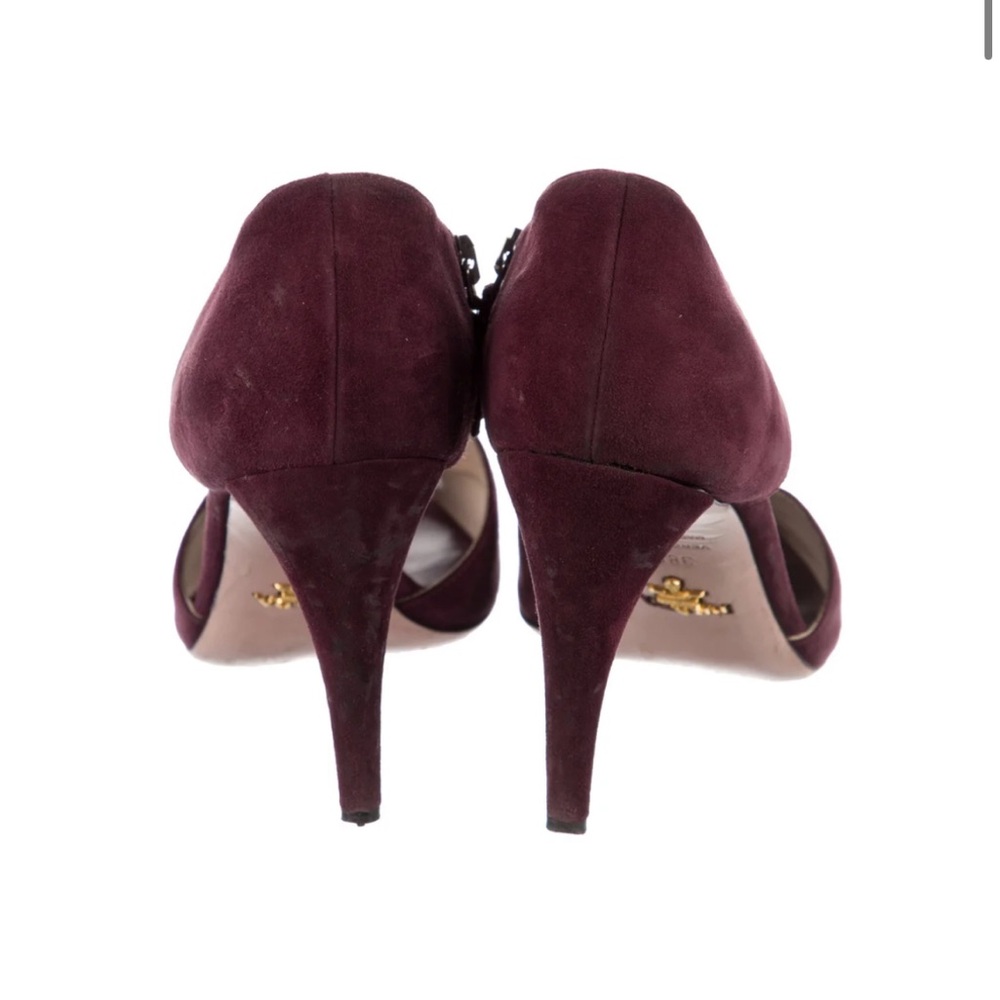 Prada Burgundy Suede Peep-Toe Heels - Picture 4 of 6